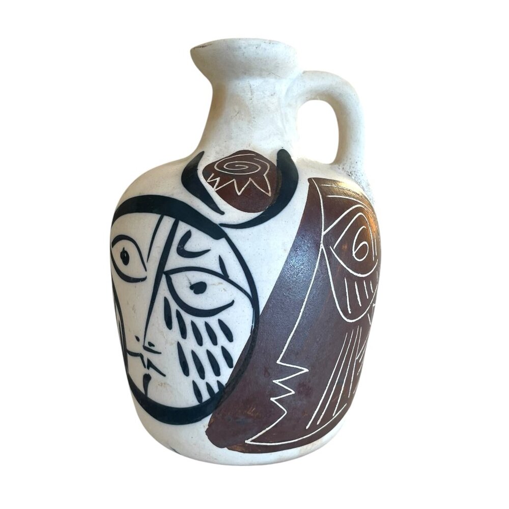 Vintage Otero Regal Pottery Pitcher Jug Picasso Art Style Cubism Modernist 7.5"